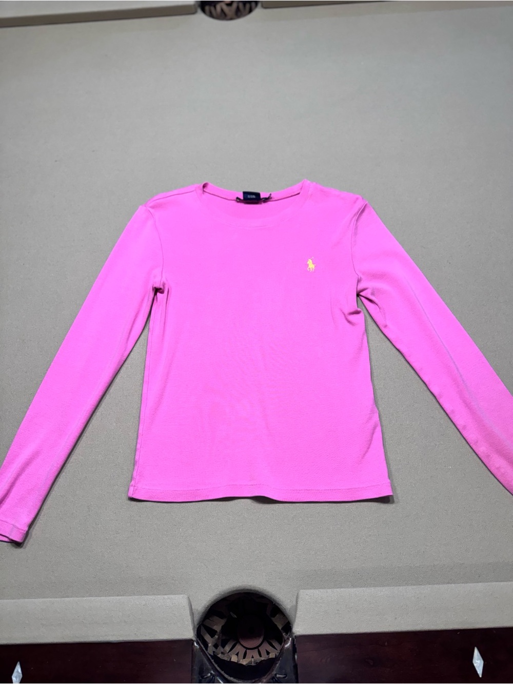 Ralph Lauren Hot Pink Long-Sleeve Crewneck Top with Yellow Pony